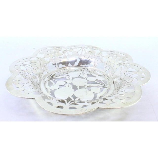 Fruit-Shaped Silver Fruit Bowl with Openwork Feet, in Very Good conditions. Designed 1920 to 1949 This piece has an...