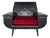 Mid-Century Modern Black Vinyl Chair with Red Seat Cushion, 1950s For Sale