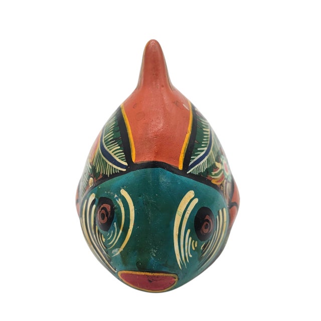 Handpainted Mexican Folk Art Terra Cotta Fish – Vintage Colorful Pottery Sculpture For Sale - Image 4 of 11