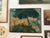 Mid-Century Modern Pair of Vintage Batik Lotus Paintings, Signed, Teal and Coral Wall Art For Sale - Image 3 of 11