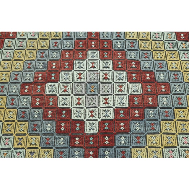 Ruby Red Vintage Oushak Nomad's Kilim Embroidered Rug For Sale - Image 8 of 13