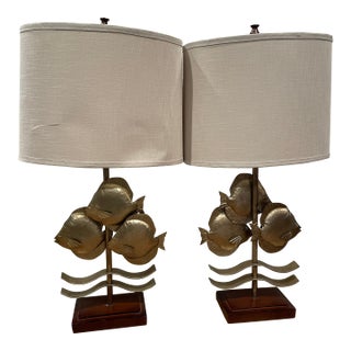 1990s Far Pavilion Metal Fish Lamps - a Pair For Sale