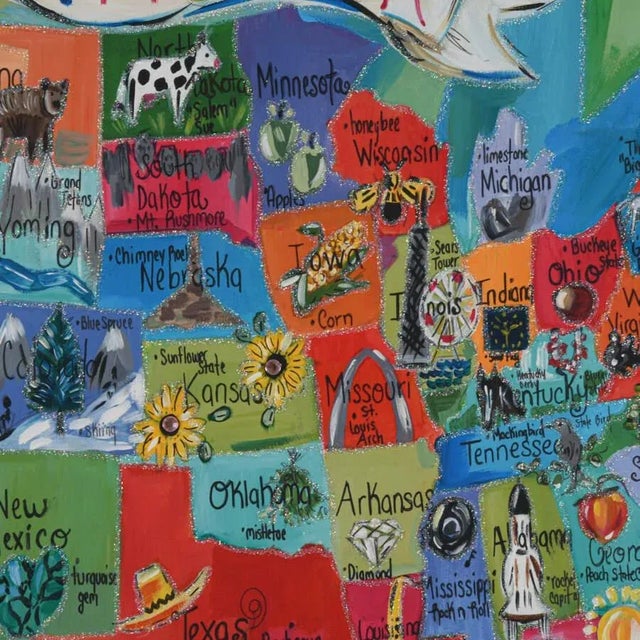 Illustration Liesl Long's Mixed Media "United States Map" Canvas Art Print For Sale - Image 3 of 18