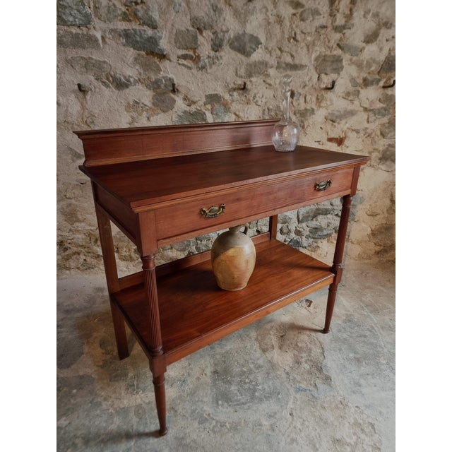 Antique French Mahogany Console Table with Drawer and Shelf, 1900 For Sale - Image 4 of 18