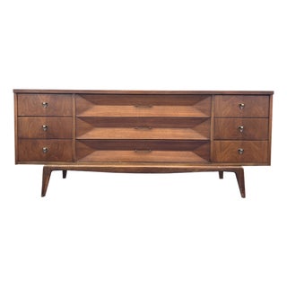 Mid Century Modern Vintage Low Long Dresser or Credenza in Albert Parvin Style Sculpted Design For Sale