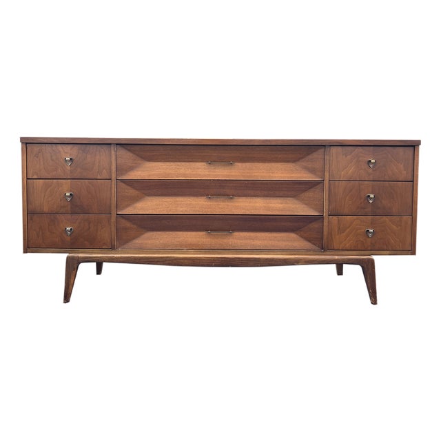 Mid Century Modern Vintage Low Long Dresser or Credenza in Albert Parvin Style Sculpted Design For Sale
