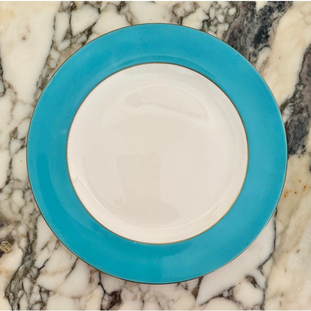 Limoges, France English Traditional Shelly Gilt Teal Dinner Plates, Set of 6 For Sale - Image 4 of 9