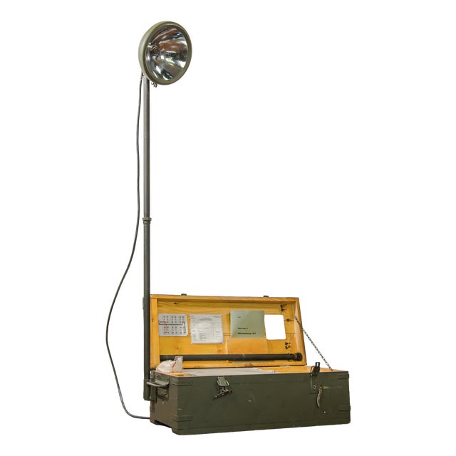 Vintage Swiss Army Field Lamp in Wooden Crate, 1950s For Sale