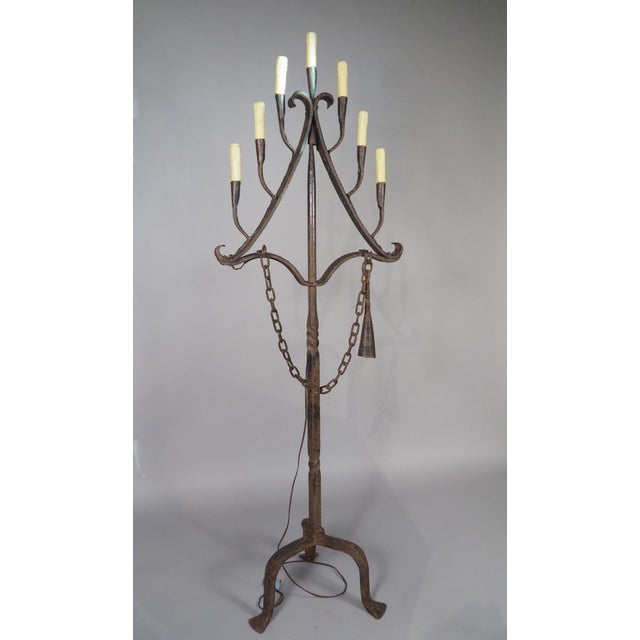 Brown A French Wrought Iron Floor Candelabra With Candle Snuffer, Late 19th Century For Sale - Image 8 of 16