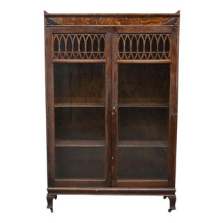 Arts & Crafts Mission Style Oak 2-Door Bookcase With Original Finish C1920 For Sale
