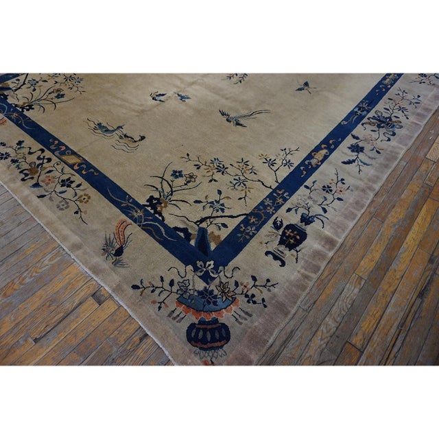 1920s Beige Floral Medallion Antique Chinese Peking Carpet 8'10" X 11'6" Rug For Sale - Image 4 of 10