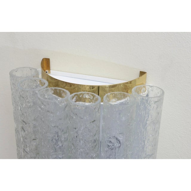 Brass Vintage Textural Ice Glass Pipe Tube and Brass Scones by Doria, Pair Of, 1950's For Sale - Image 8 of 10