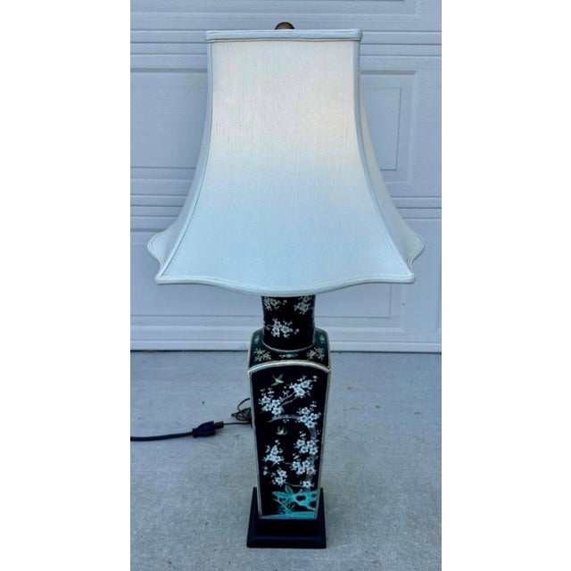 Antique Large Chinese Famille Noire Square Porcelain Vase Table Lamp 36" For Sale - Image 17 of 18