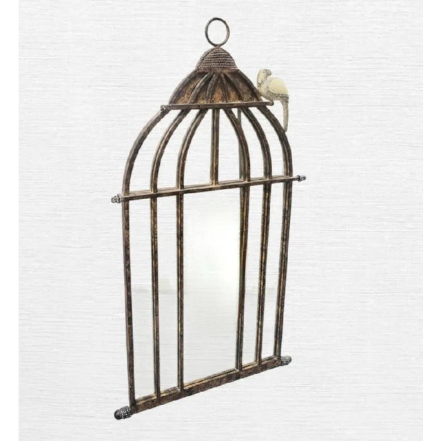 Brown Vintage Iron Bird Cage Parrot Antique Brown Heavy wall.mirror by Horchow For Sale - Image 8 of 9