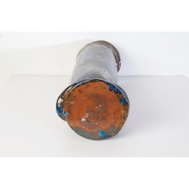 1960s Large Studio Ceramic Vase in Blue and Brown Glaze, Italy, 1969 For Sale - Image 5 of 8