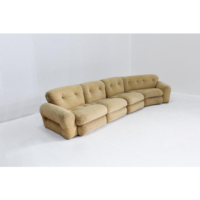 Beige Vintage Italian Curved Modular Chrome Sofa, 1970s, Set of 4 For Sale - Image 8 of 11