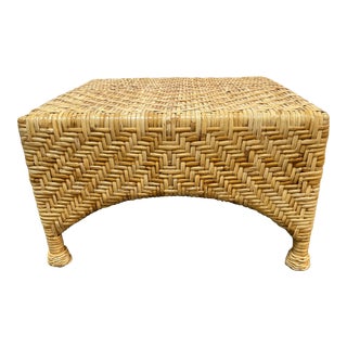McGuire Furniture Woven Wicker Ottoman For Sale