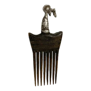 African Baule I.Coast Comb W/ Bird Head Sculpture 8.25 " H