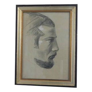 Mina Anselmi, Profile of Man, 1940, Charcoal Drawing, Framed For Sale
