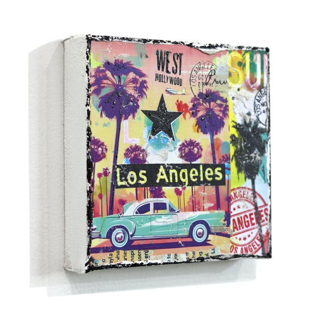 Contemporary Hello West Hollywood - Original Mixed Media Pop Art Los Angeles Cityscape on Canvas by Marion Duschletta For Sale - Image 3 of 9