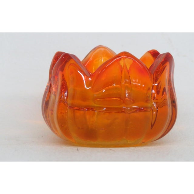 Flower Shaped Glowing Orange Glass Tealight Holder Small Petal Ring Dish 4946b For Sale - Image 13 of 13