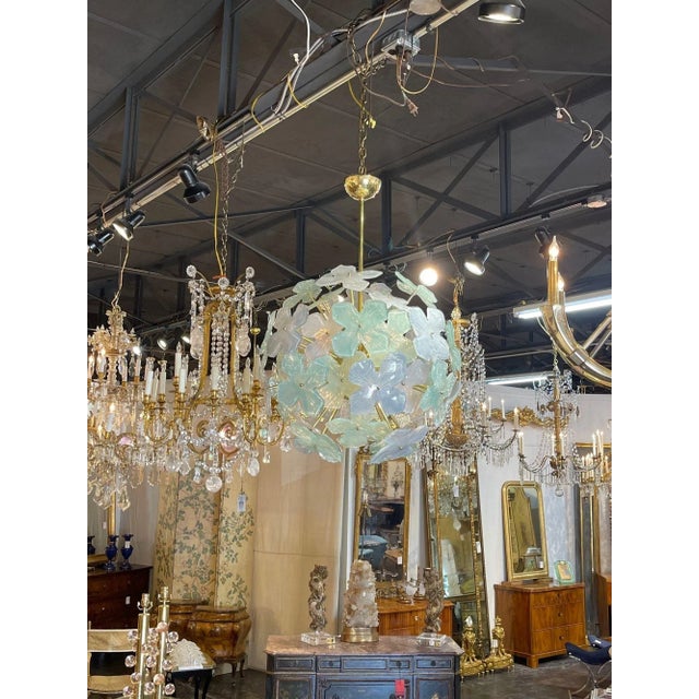 Green Murano Flower Globe Chandelier For Sale - Image 8 of 9