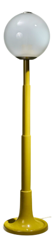Postmodern Skyscraper Floor Lamp with Mustard Lacquered Stem and Glass Shade, Italy