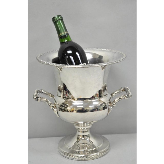 Vintage English Regency Style Silver Plated Trophy Cup Urn Champagne Chiller Ice Bucket. Circa Mid 20th Century....
