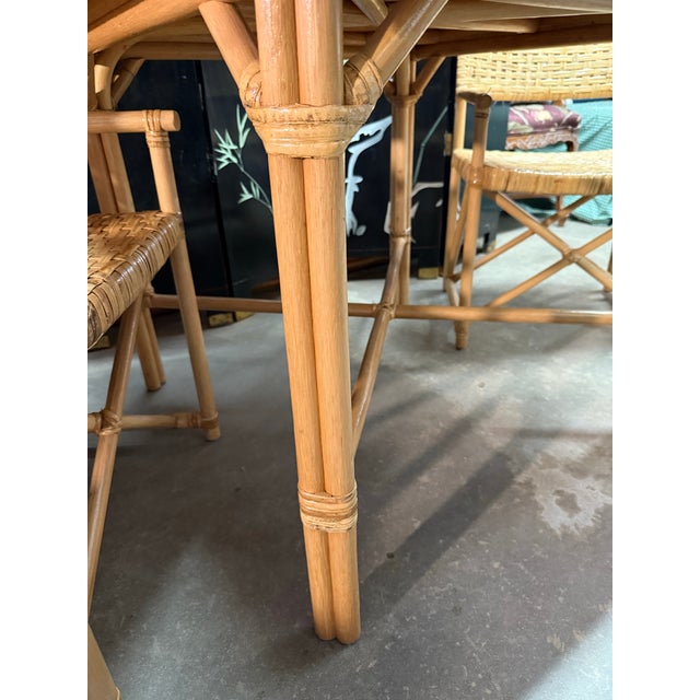 Wood Bamboo and Rattan Square Table and Pair of Woven Chairs - Set of 3 For Sale - Image 7 of 10