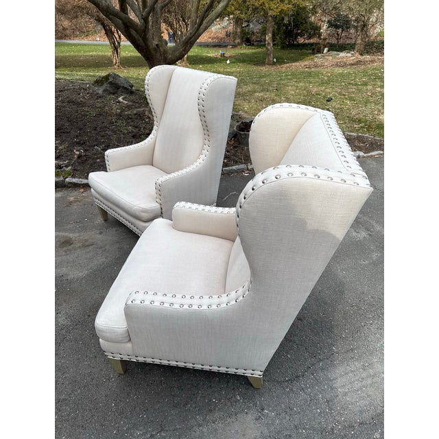 Pair of Lillian August Ward Chairs. Beautiful wingback chairs with nailhead trim