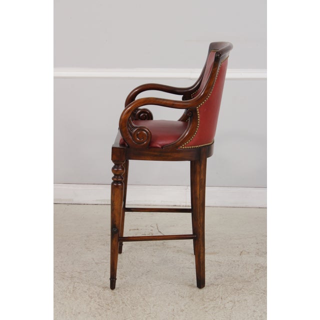 1990s Hancock & Moore Red Leather Bar Stool Counter Chairs For Sale - Image 5 of 18