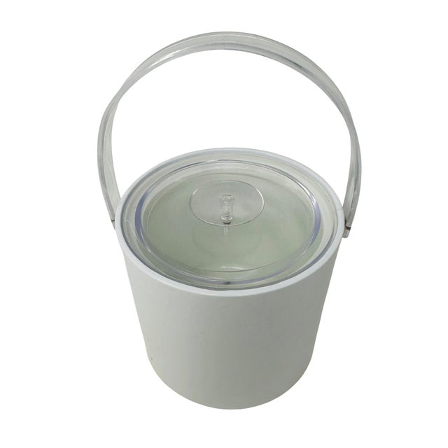 Mid-Century Modern Signed Georges Briard Mid-Century White Vinyl & Lucite Ice Bucket With 22k Gold Hallmark For Sale - Image 3 of 13