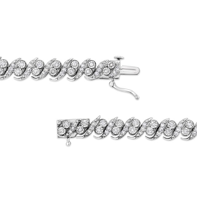 Contemporary .925 Sterling Silver 2.0 Cttw Round-Cut Diamond "S" Link Bracelet (I-J Color, I3 Clarity) - 7.25" For Sale - Image 3 of 7