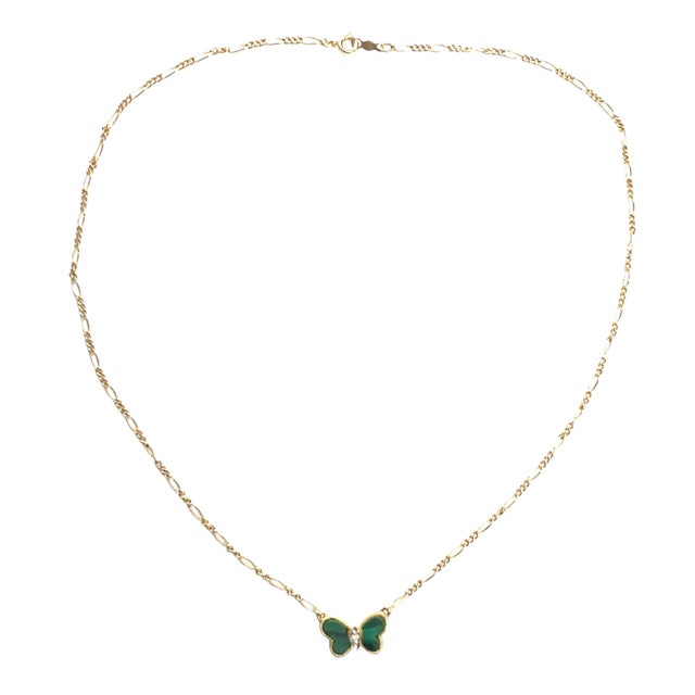 Rare 14k Gold Butterfly Necklace With Malachite Wings by Hammerman Bros For Sale - Image 4 of 8