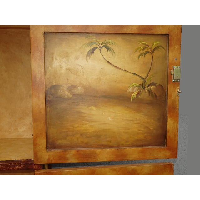 Vtg Maitland Smith Style Hand Painted Cabinet W Monkey See No Evil Hear Speak No Evil For Sale In Los Angeles - Image 6 of 12