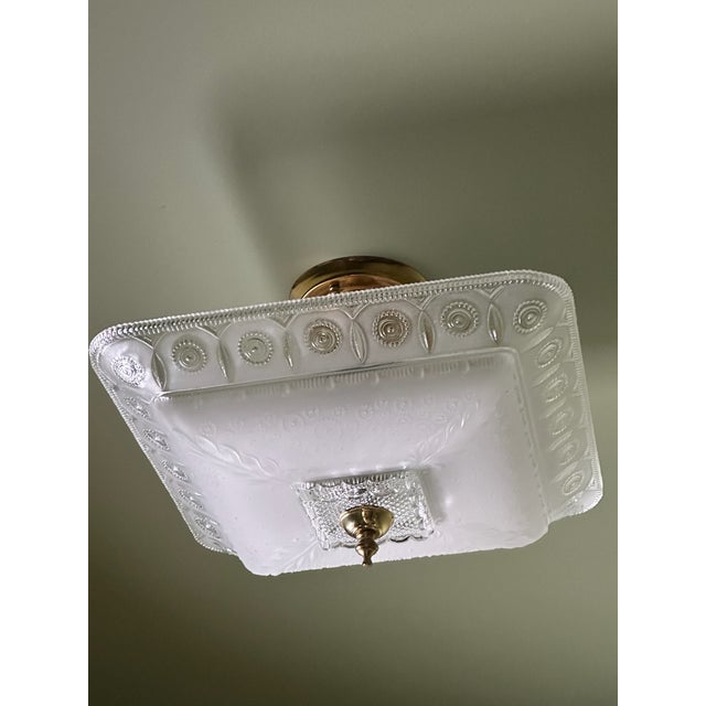 Vintage Sunflower Hanging Ceiling Fixture With Frosted Glass (3 Bulbs) For Sale - Image 4 of 10
