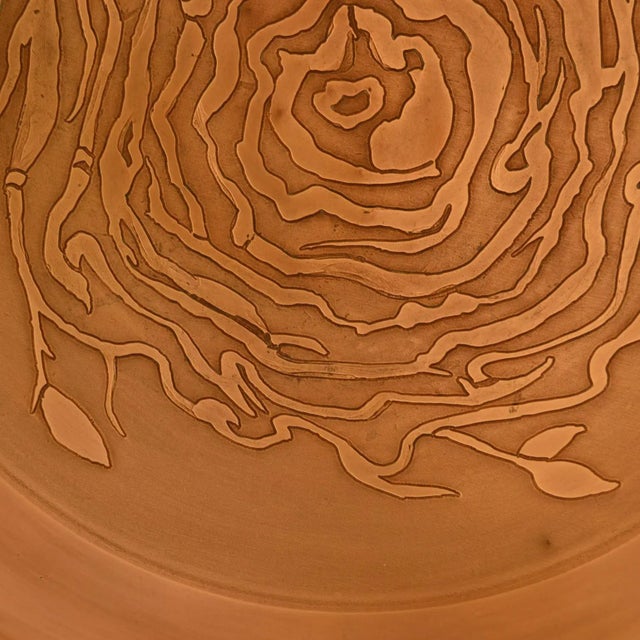 Metal Large Decorative Copper Bowl with Etched Motive For Sale - Image 7 of 10