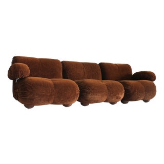 Vintage Modular Sofa in Brown Velvet and Chrome, Italy, 1970s, Set of 3 For Sale