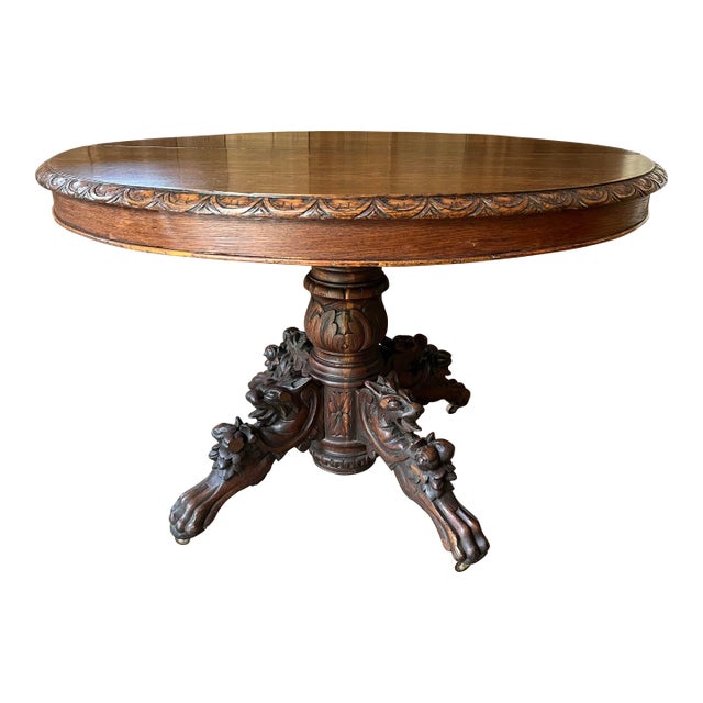 French Carved Oak Parlor Table For Sale
