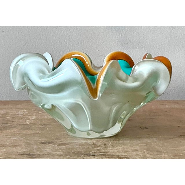 Glass Vintage Italian Art Glass Bowl After Murano For Sale - Image 7 of 8