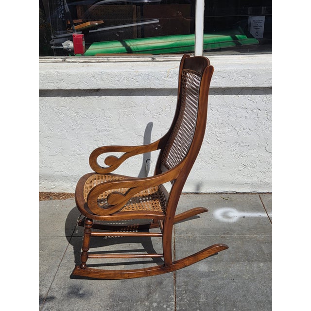 Late 19th Century Antique 1870s Cherry Lincoln Rocking Chair Cane Seat & Back For Sale - Image 5 of 6
