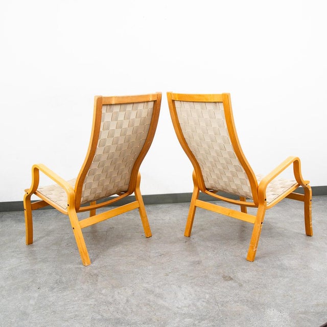 Mid Century Danish Modern Lounge Chair Set Armchair Cream Finn Ostergaard Pair For Sale - Image 4 of 12
