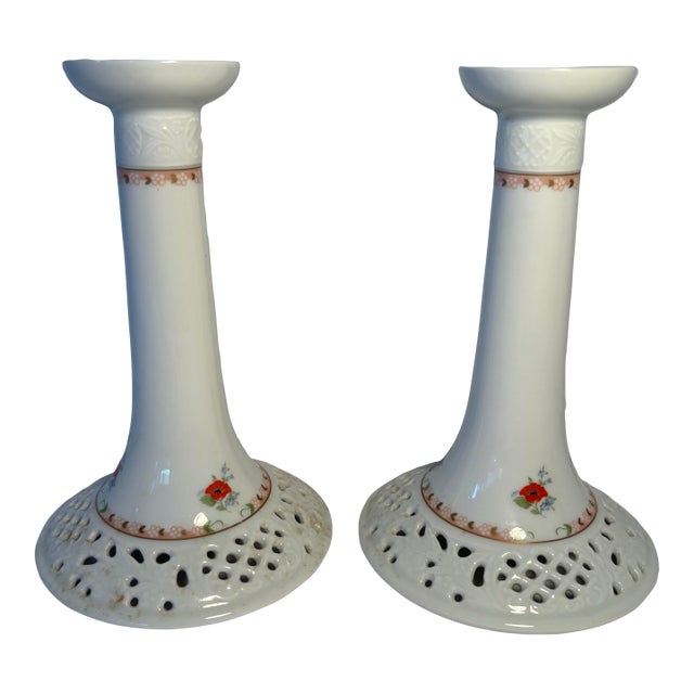 Oscar De La Renta “Royal Poppy” Porcelain Candlesticks – Pair, West Germany For Sale