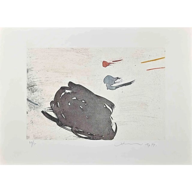 Abstract composition is an original colored etching realized by Hsiao Chin in 1977. The artwork is hand-signed and dated...
