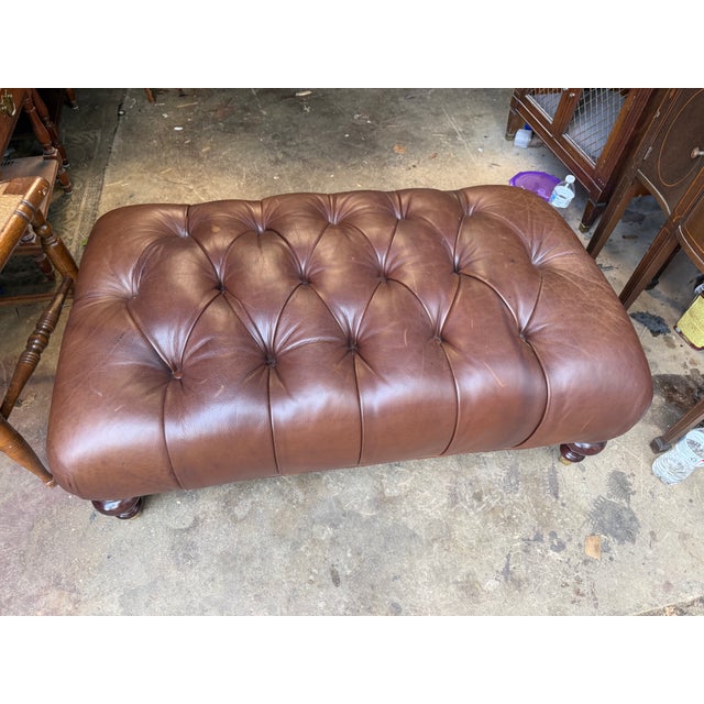 Late 20th Century Vintage Chesterfield Syle Tufted Leather Ottoman Footstool For Sale - Image 5 of 16