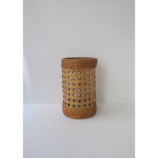 Wood Wicker Cane Hurricane Candle Lamp For Sale - Image 7 of 9