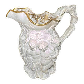 Circa 1850 Jacob Petit Silenus Bacchus Relief Porcelain & Gilt Pitcher For Sale