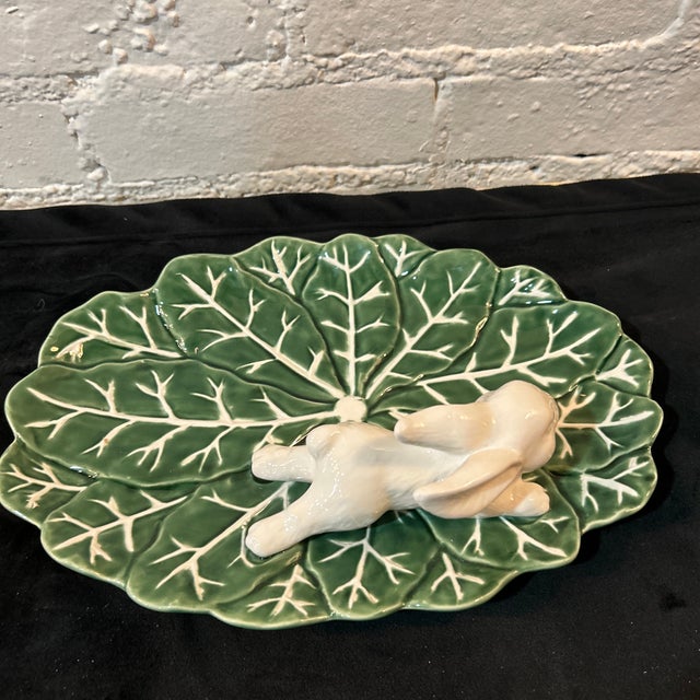 1980s 1980s Majolica Rabbit on Cabbage Leaf Dish For Sale - Image 5 of 8