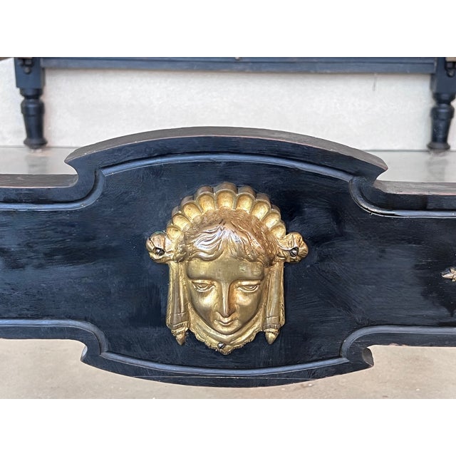 French Black Ebonized Bed With Bronze Mounts and Candle Holder , Signed For Sale - Image 10 of 13