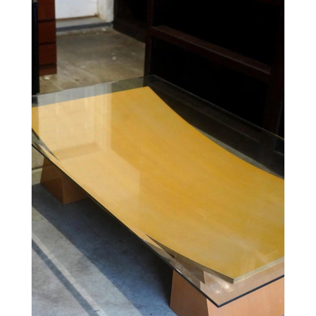 Vintage Italian Glass-Wood CoffeeTable | Postmodern 1970s Style | Sculptural Tempered Glass For Sale In Atlanta - Image 6 of 6
